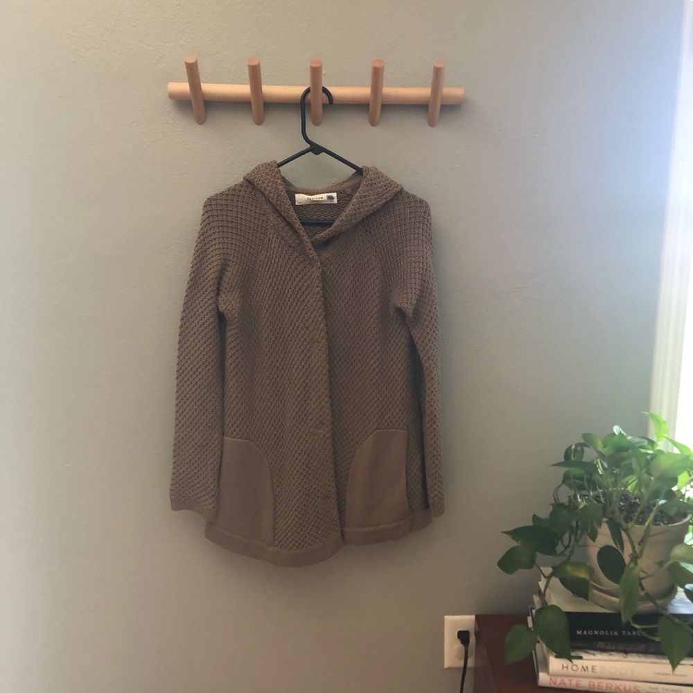 Anthropologie tan hooded cardigan